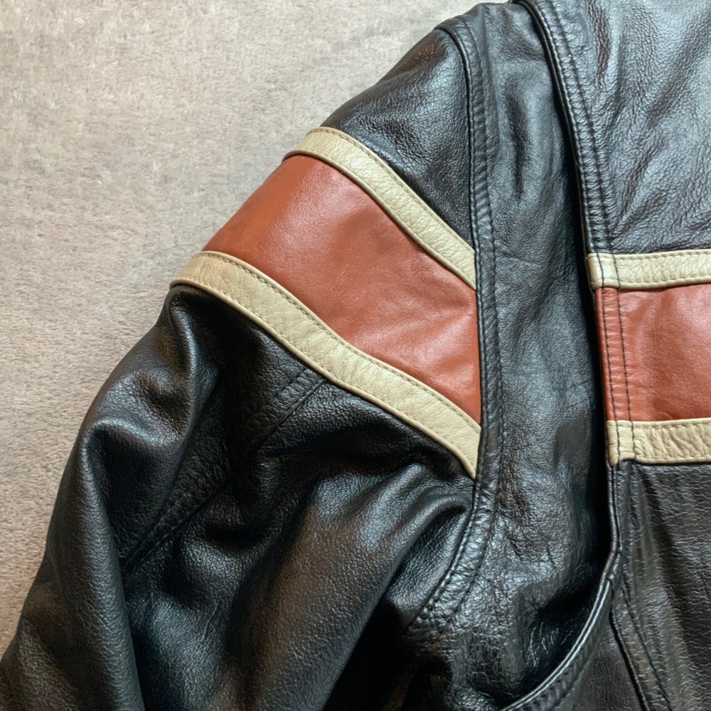 Wilsons Leather M Julian Mens Vintage Black Moto Cafe Racer Jacket Striped Med - Picture 13 of 13